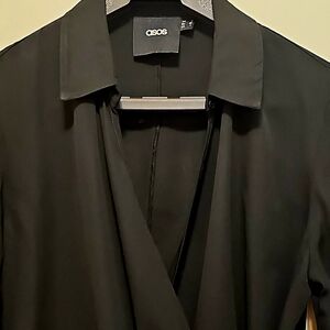 ASOS Black Long-Sleeve over-lap Wrap Tie Blouse